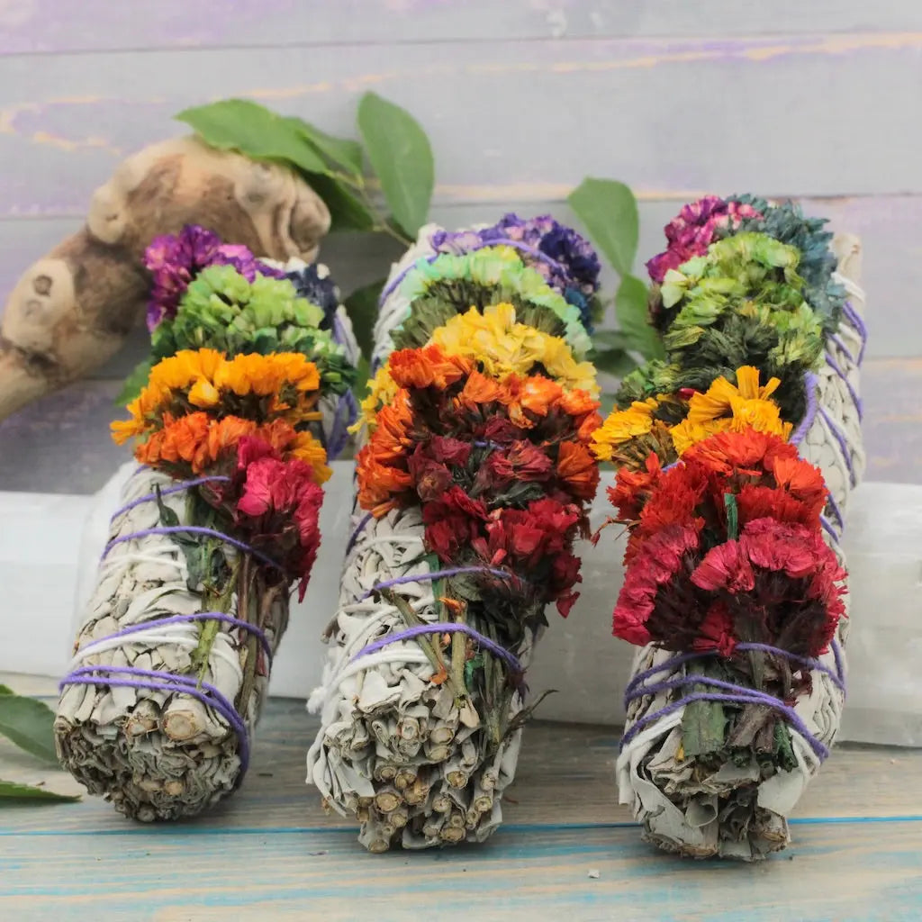 Sage Smoke Cleanse Wand with Chakra Flowers - Large