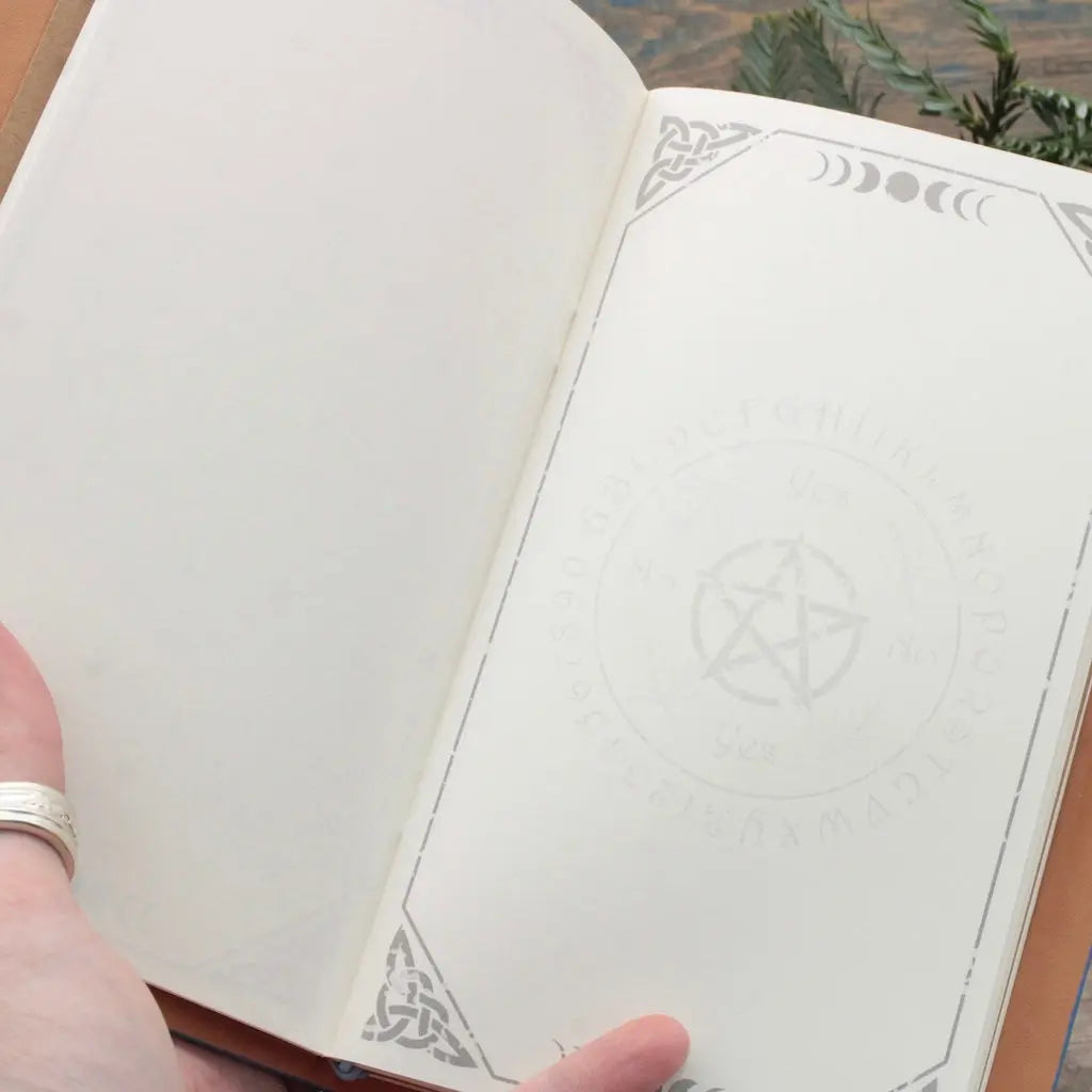 Leather Bound Crystal Journal - Chakra  Flower of Life Design